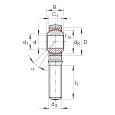 桿端軸承 GAKR18-PW, 根據(jù) DIN ISO 12 240-4 標(biāo)準(zhǔn)，帶右旋外螺紋，需維護(hù)